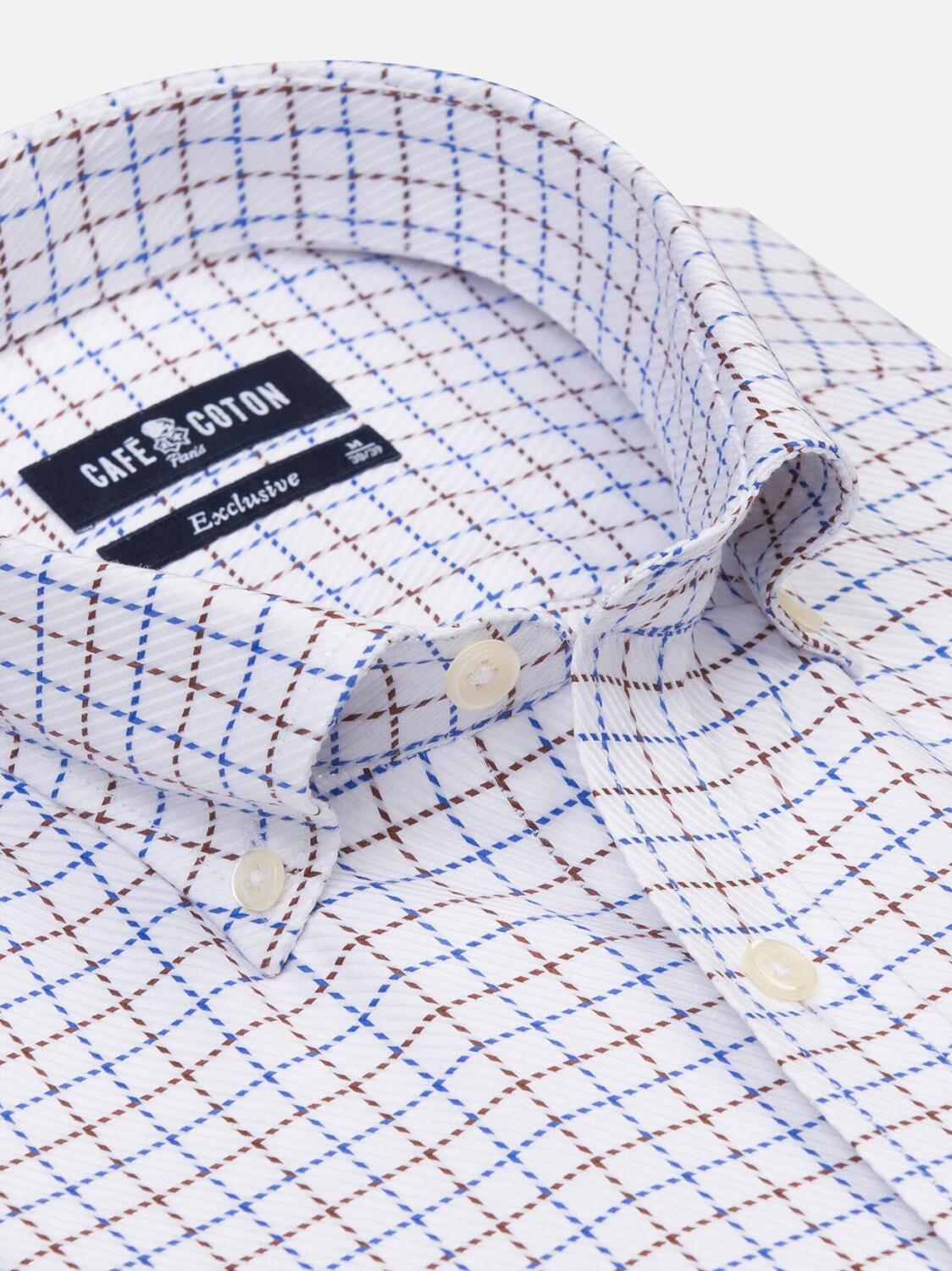 Chemise Sean &agrave; carreaux marron et bleus - Col Boutonn&eacute;