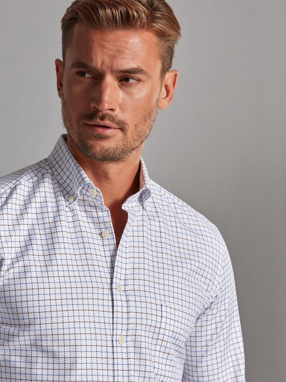 Chemise Sean &agrave; carreaux marron et bleus - Col Boutonn&eacute;