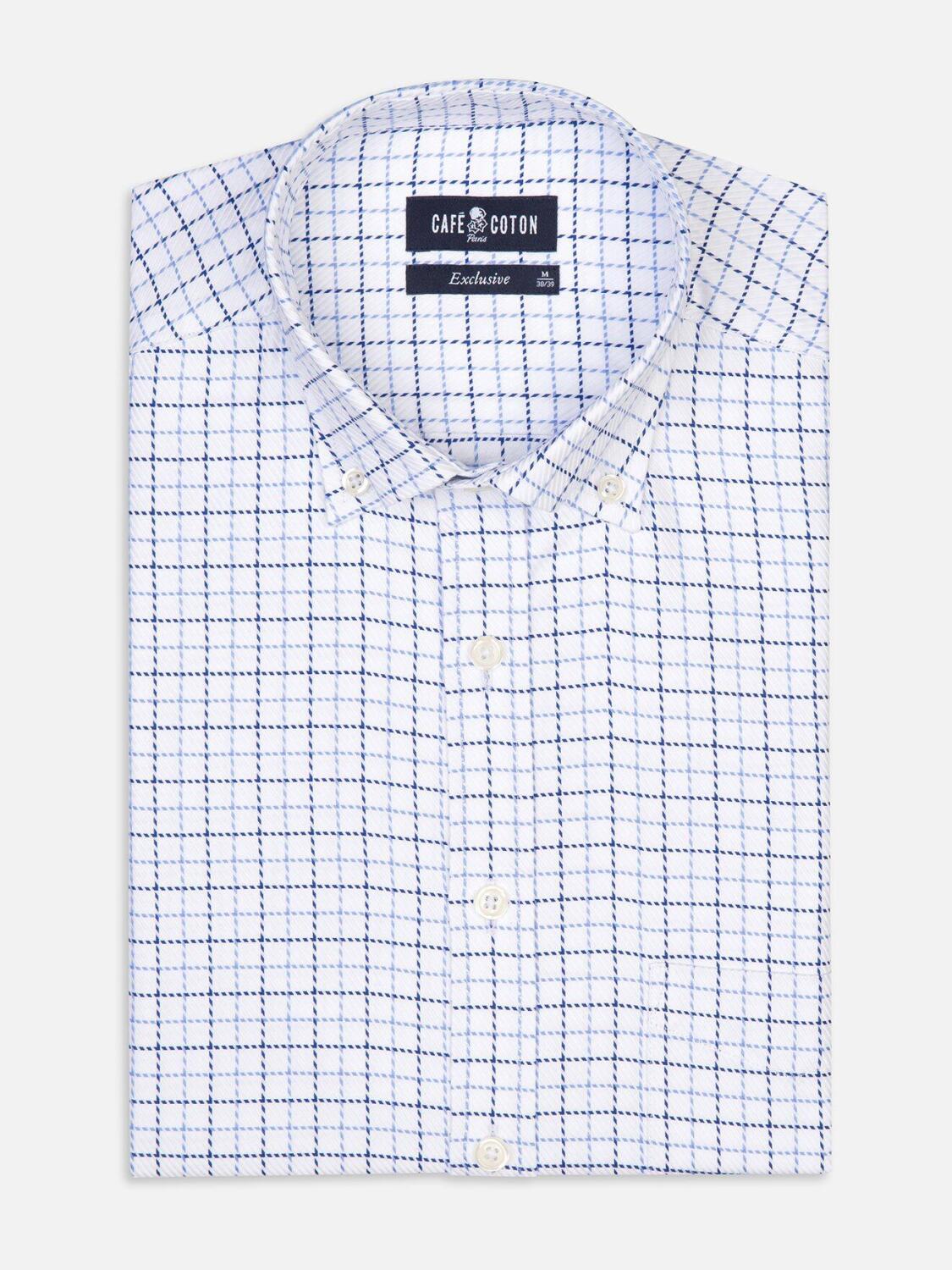 Chemise Sean &agrave; carreaux marine et ciel - Col Boutonn&eacute;