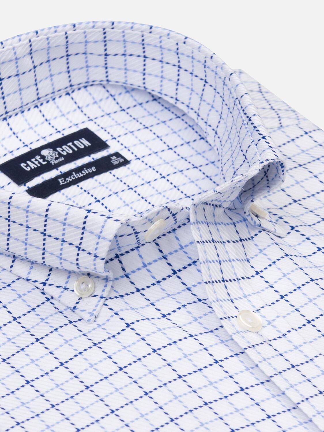 Chemise Sean &agrave; carreaux marine et ciel - Col Boutonn&eacute;