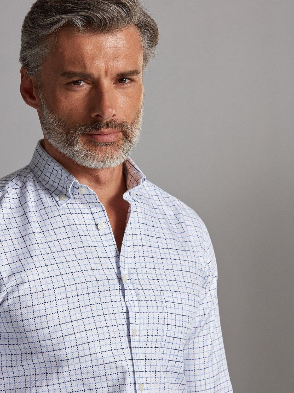 Chemise Sean &agrave; carreaux marine et ciel - Col Boutonn&eacute;