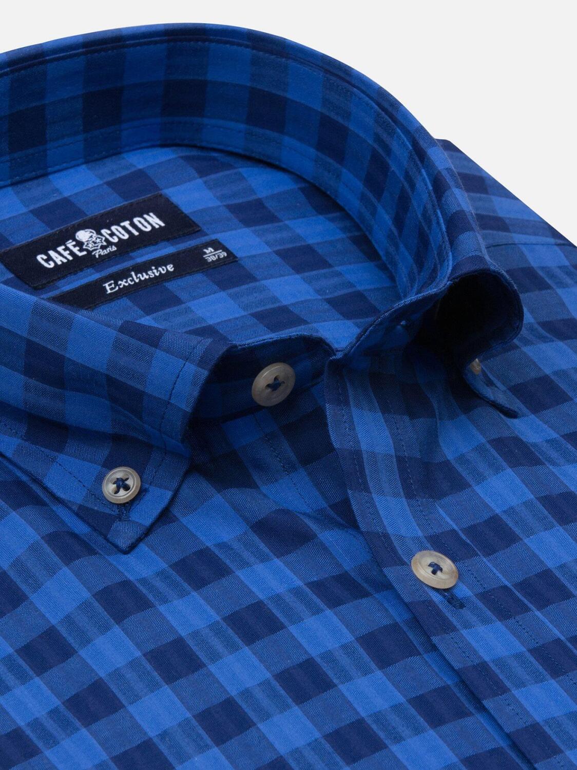 Navy checks popelin shirt - Button down collar