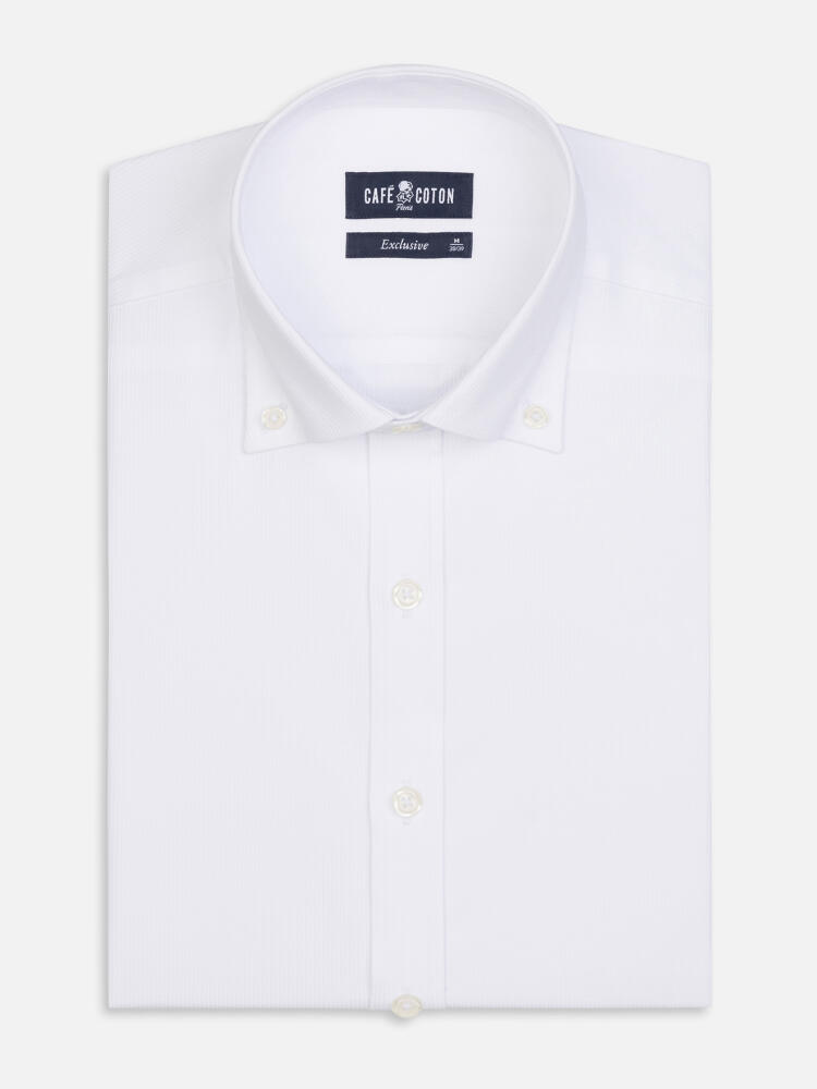 Chemise cintrée Aaron en piqué blanc- Col Boutonné