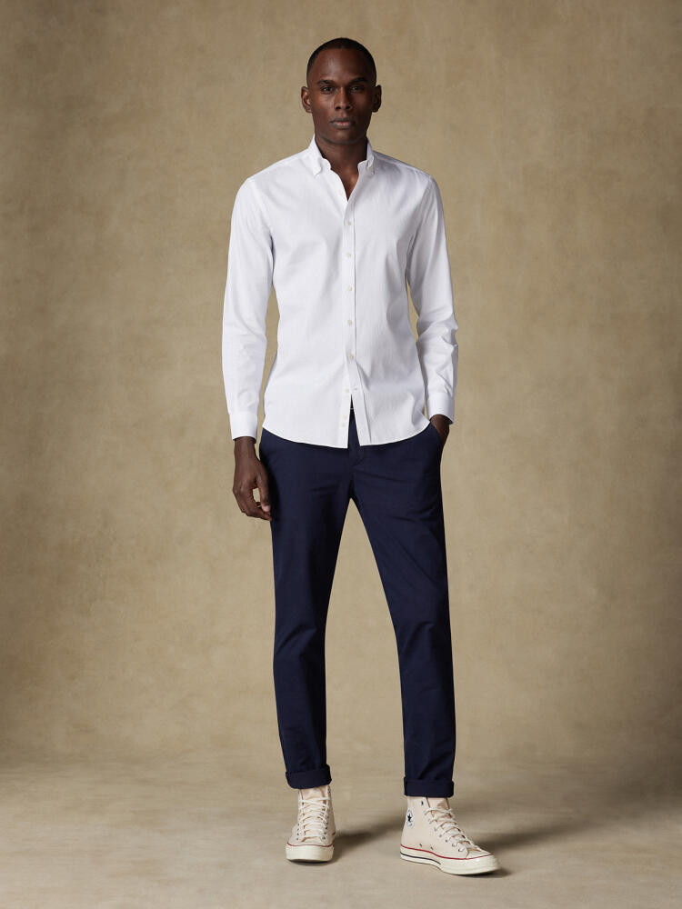 Chemise cintrée Aaron en piqué blanc- Col Boutonné