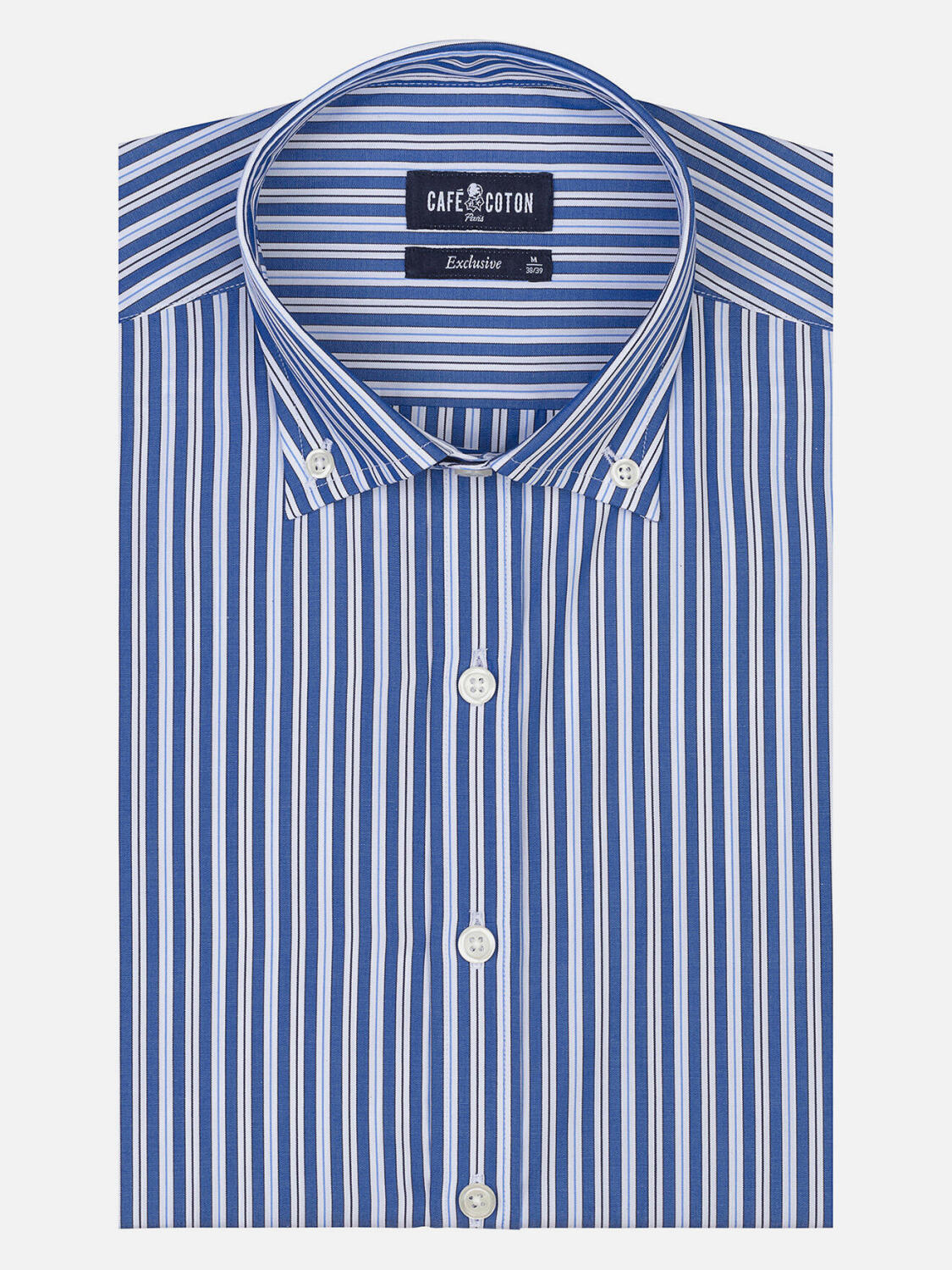 Chemise cintr&eacute;e Aida marine - Col Boutonn&eacute;