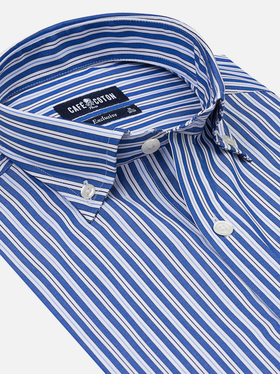 Chemise cintr&eacute;e Aida marine - Col Boutonn&eacute;