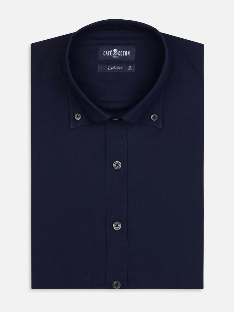 Chemise cintrée Alban marine- Col Boutonné