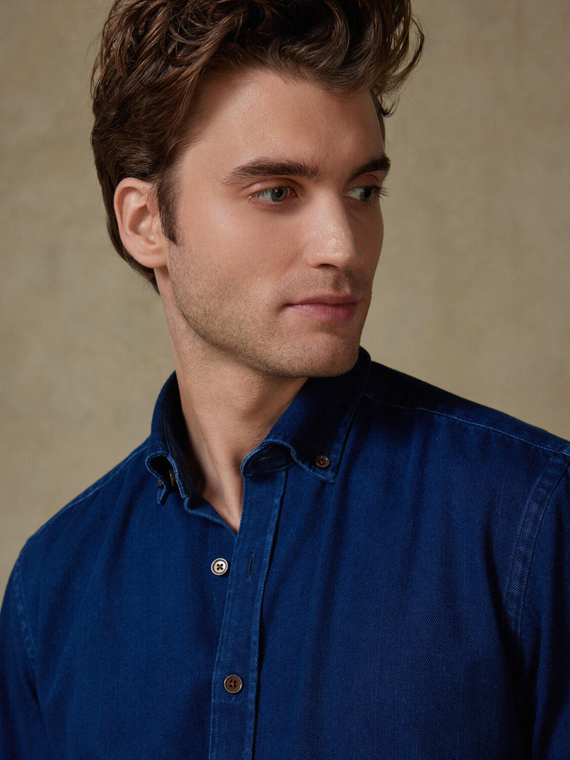 Overhemd Albro in chevron indigo - Button-down kraag