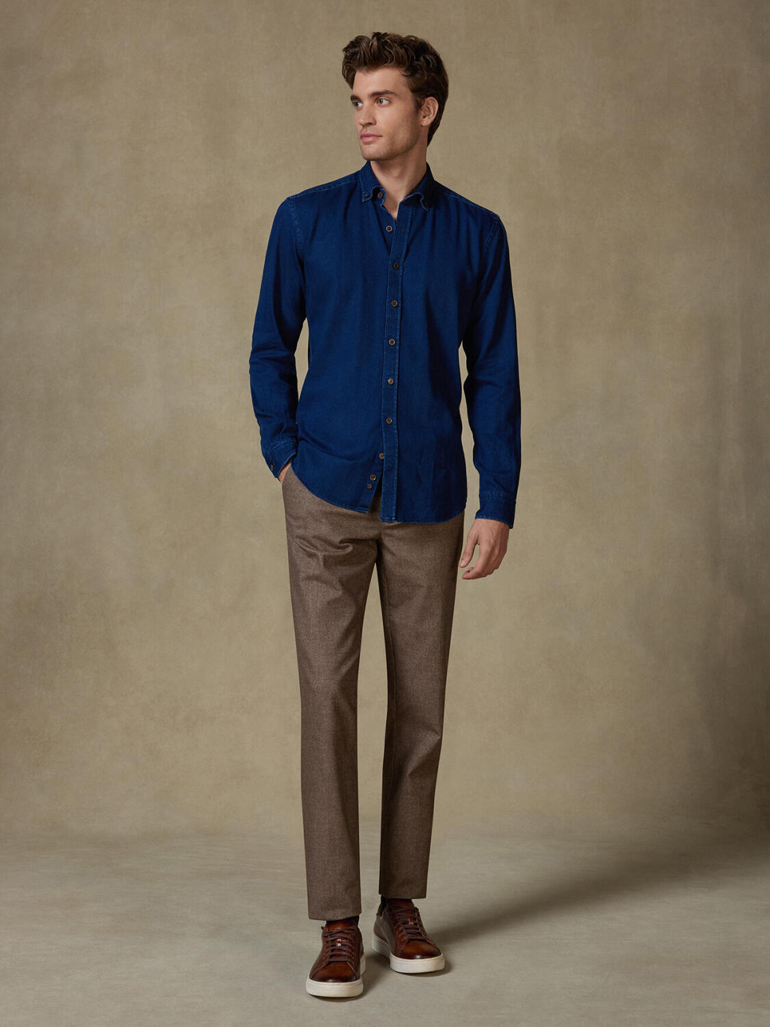 Overhemd Albro in chevron indigo - Button-down kraag