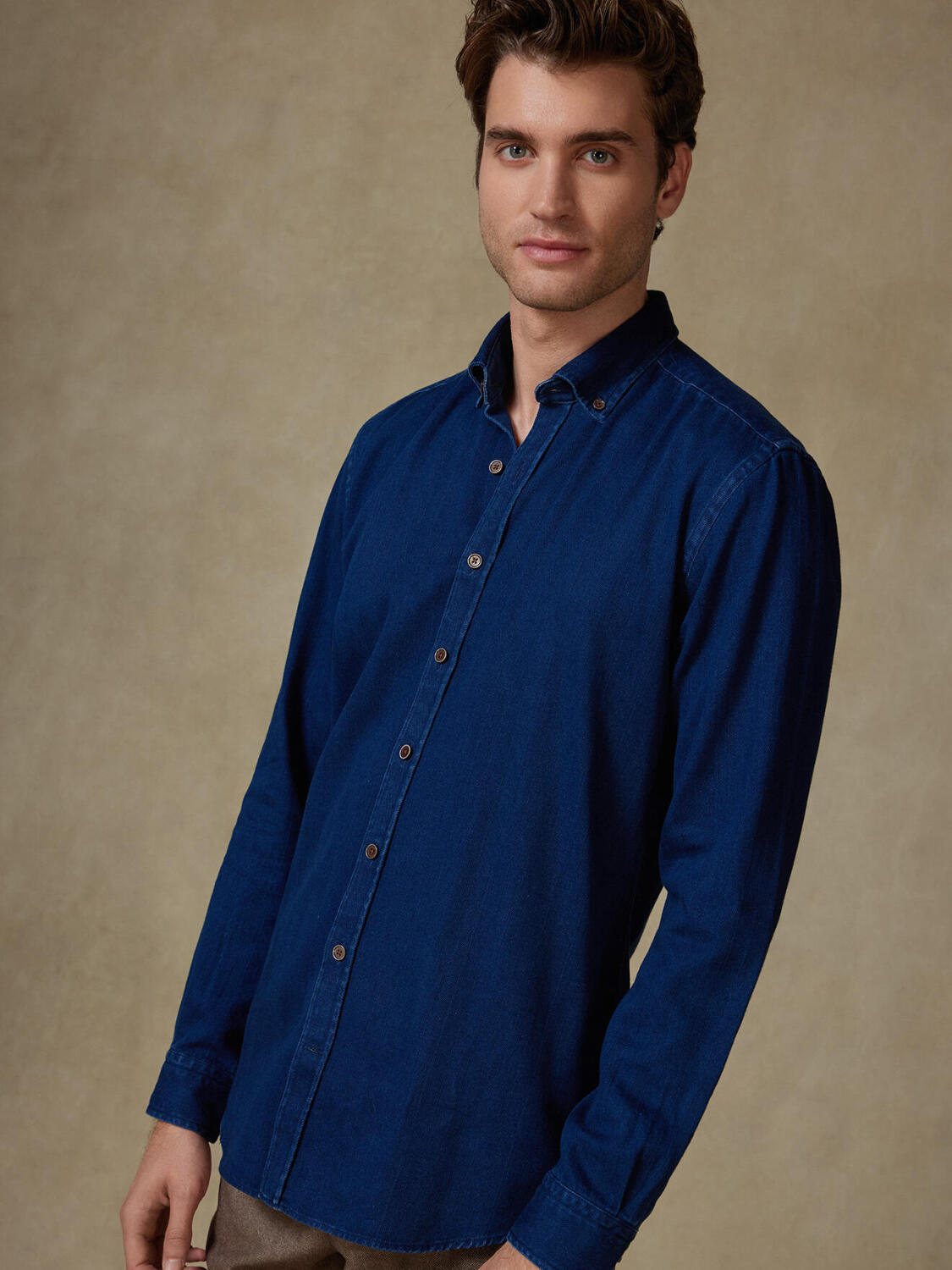 Overhemd Albro in chevron indigo - Button-down kraag