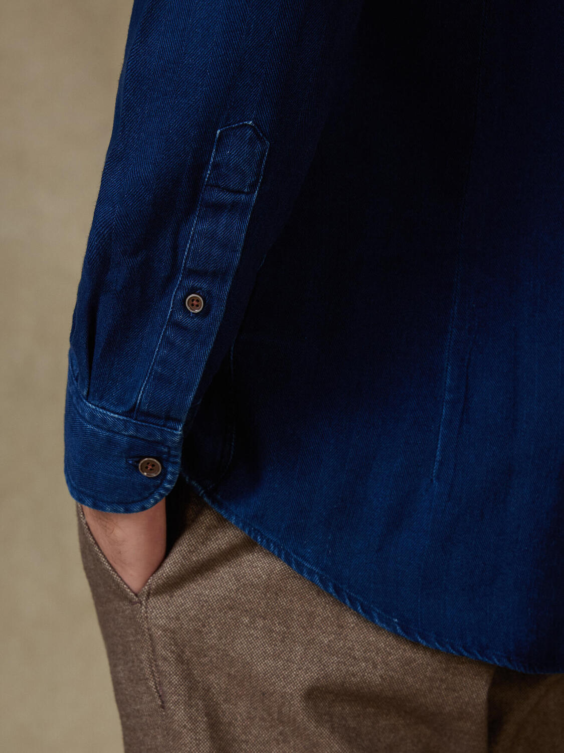 Overhemd Albro in chevron indigo - Button-down kraag