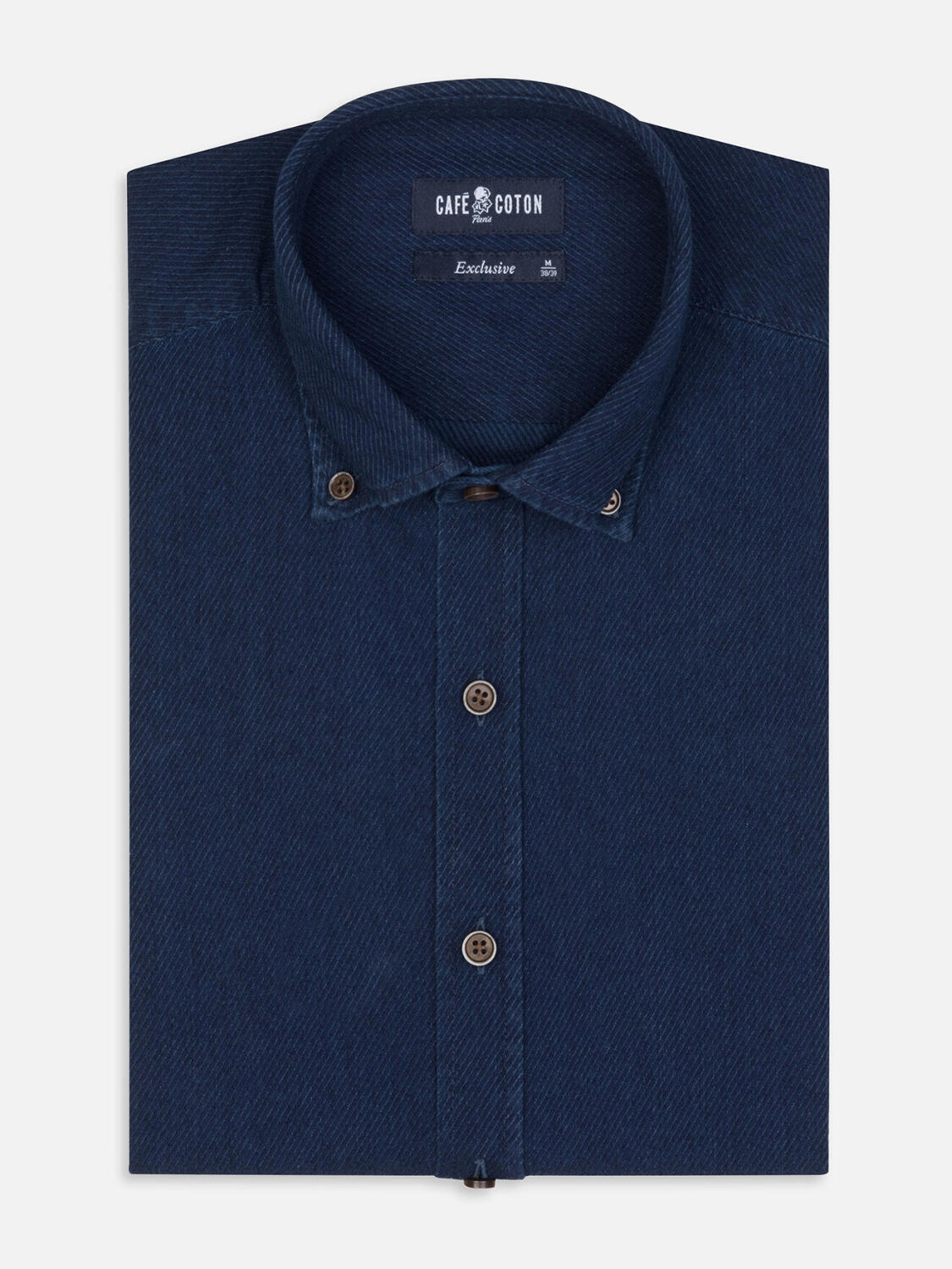 Chemise cintrée Alford en twill indigo - Col Boutonné