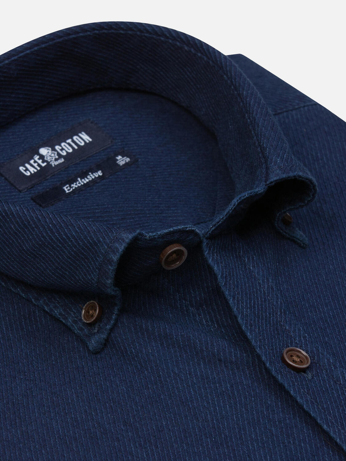 Chemise cintrée Alford en twill indigo - Col Boutonné