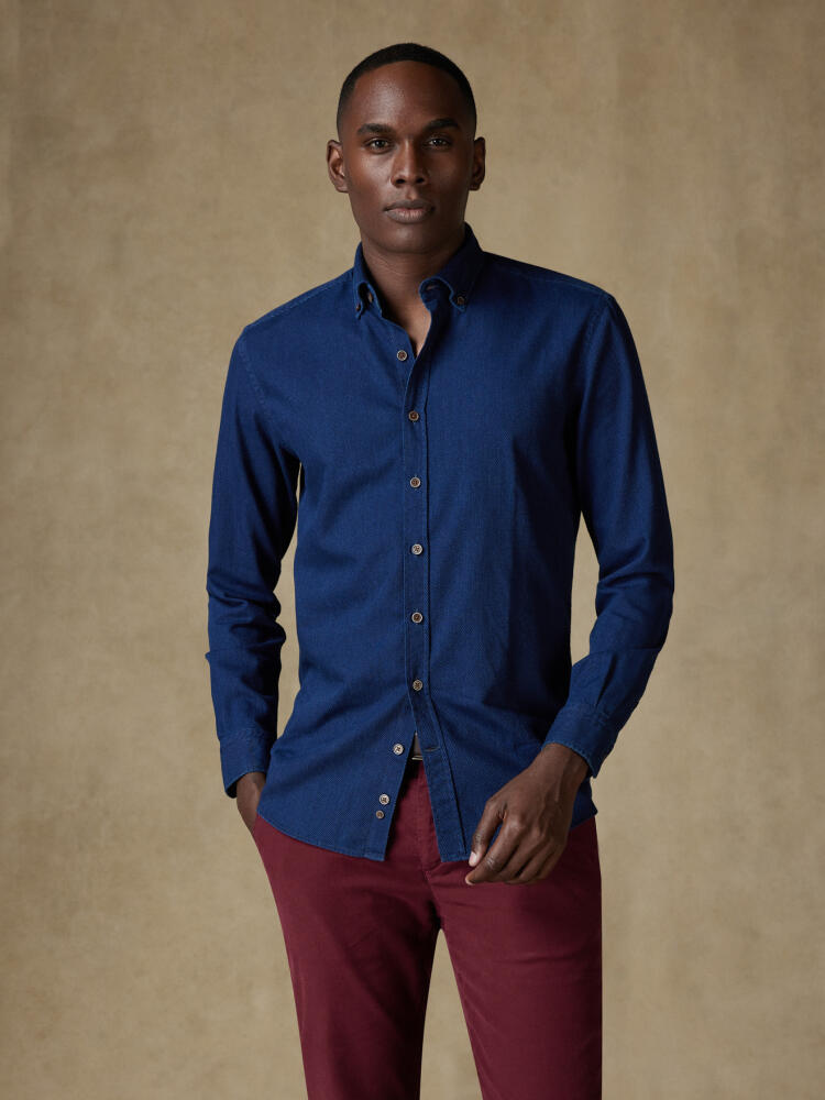 Alford-Tailliertes Tailliertes Hemd aus Indigo-Twill - Buttondown Kragen