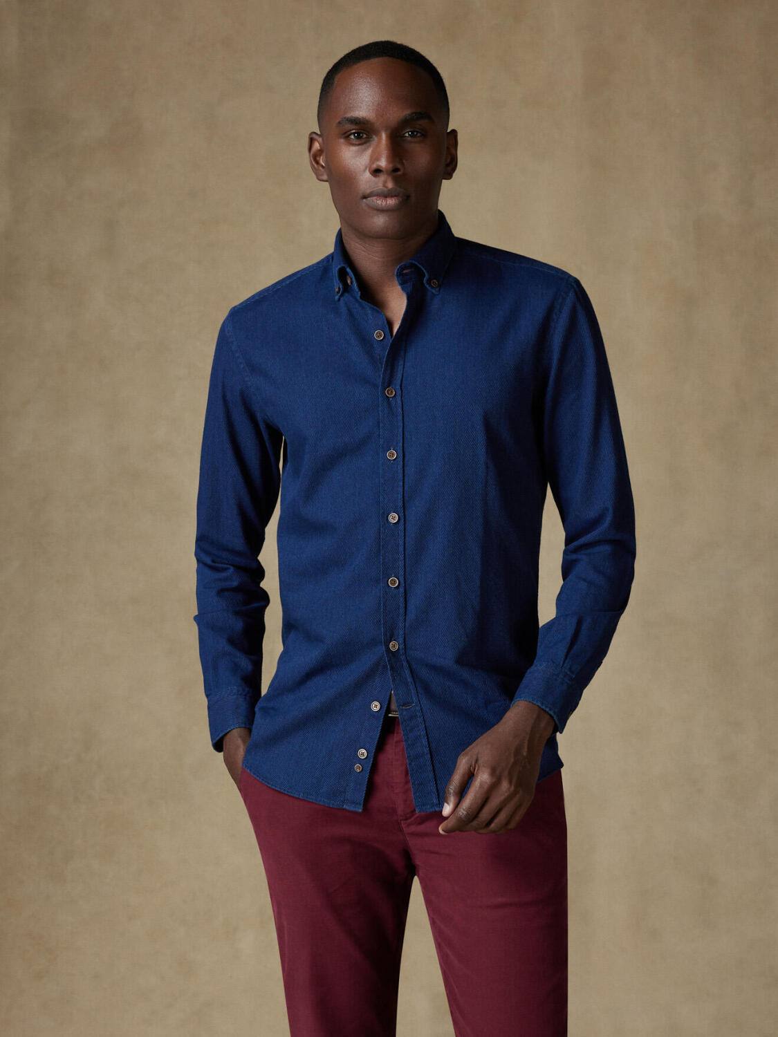 Chemise cintrée Alford en twill indigo - Col Boutonné