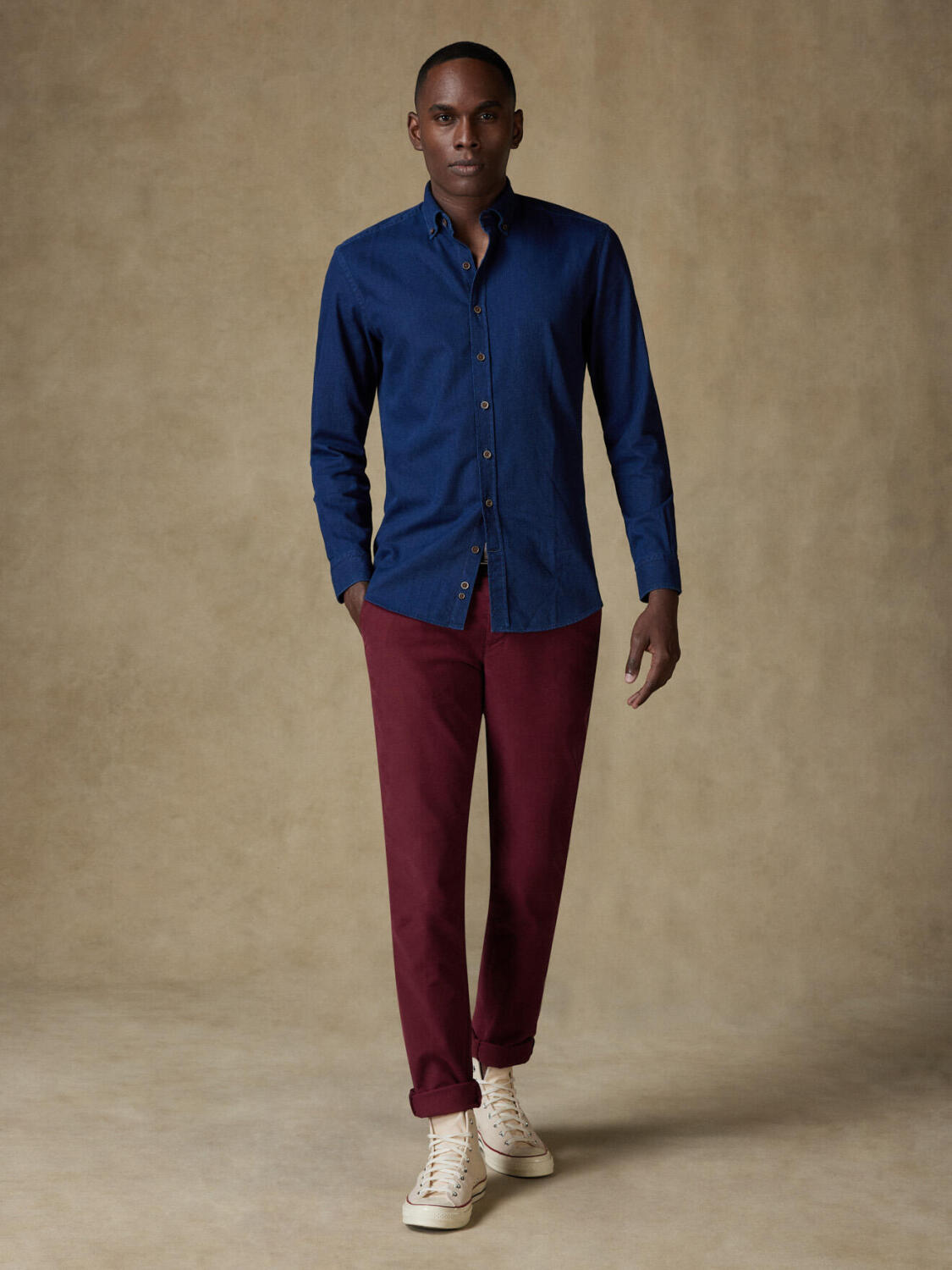 Chemise cintrée Alford en twill indigo - Col Boutonné