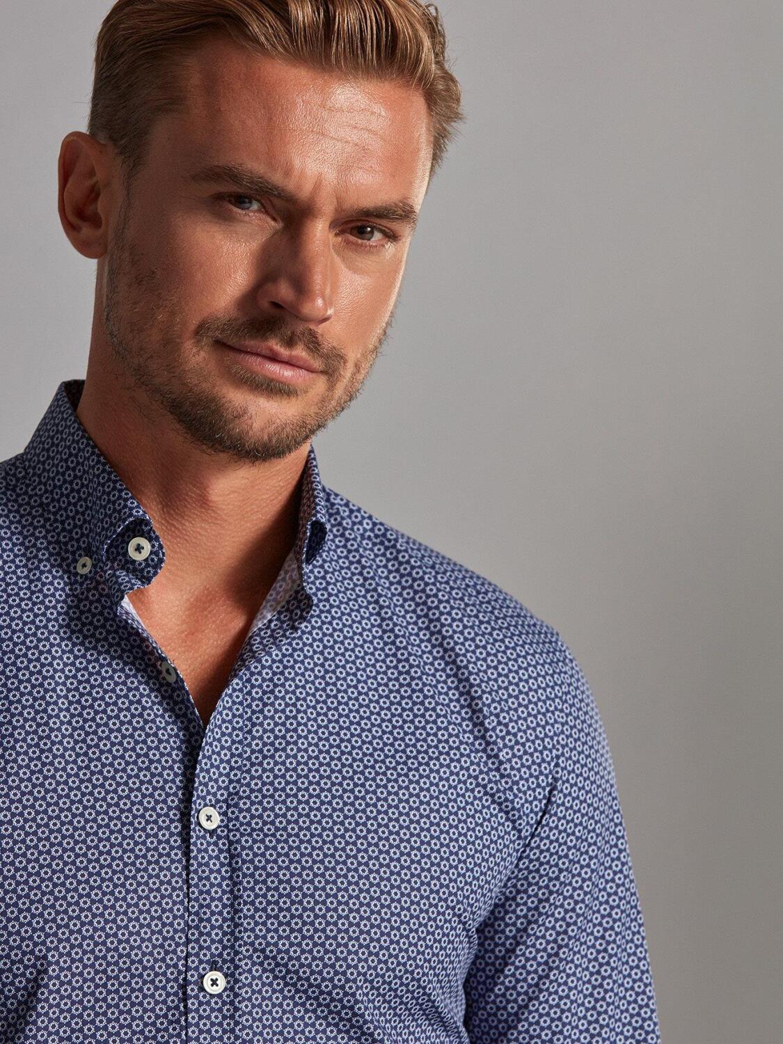 Chemise cintrée Alvin marine à motifs imprimés - Col Boutonné