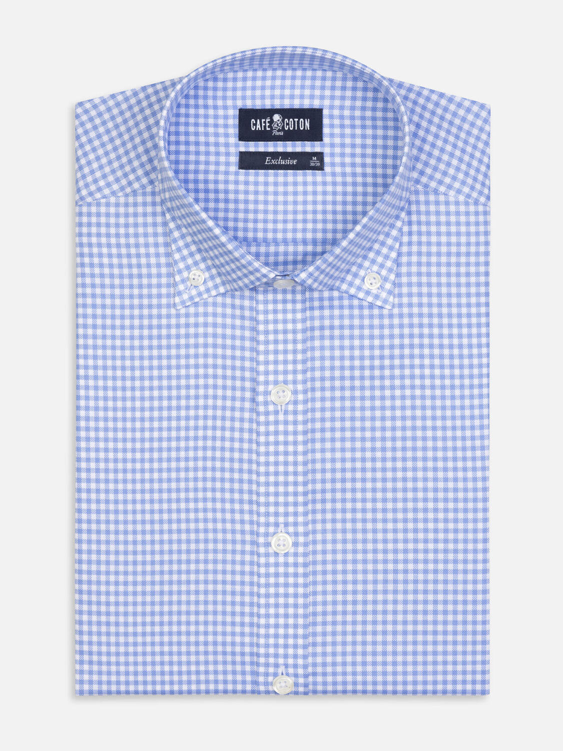 Anthony overhemd in hemels micro gingham - Button-down kraag