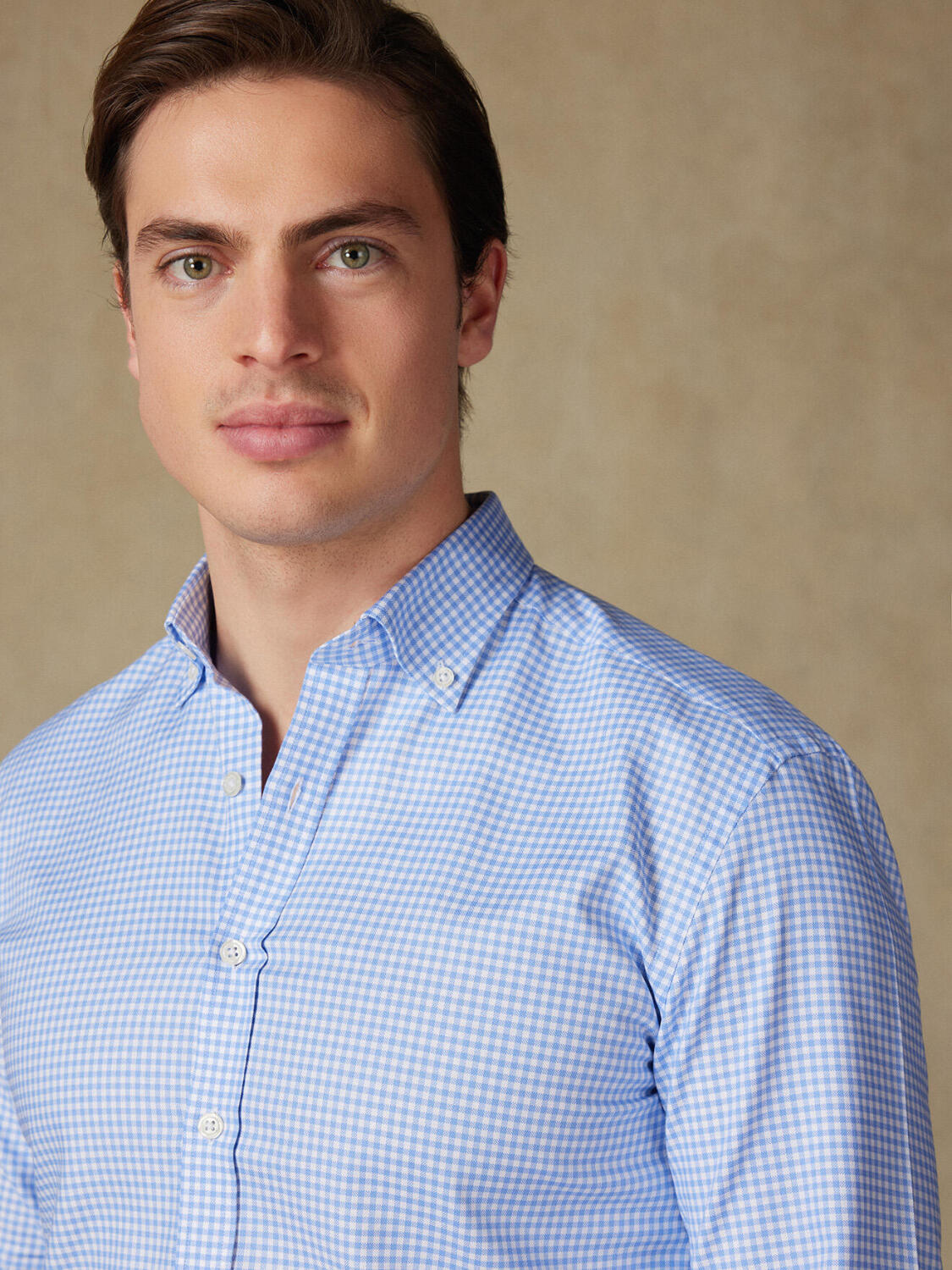 Anthony overhemd in hemels micro gingham - Button-down kraag