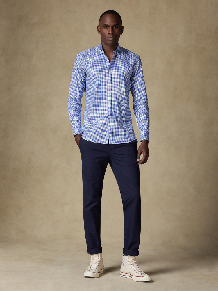 Chemise cintrée Anthony en vichy marine- Col Boutonné