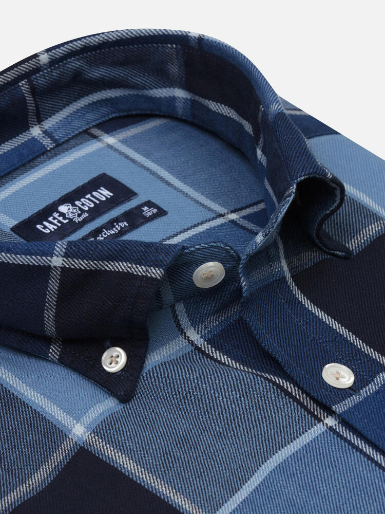 Chemise cintrée Anto à motif tartan indigo - Col Boutonné