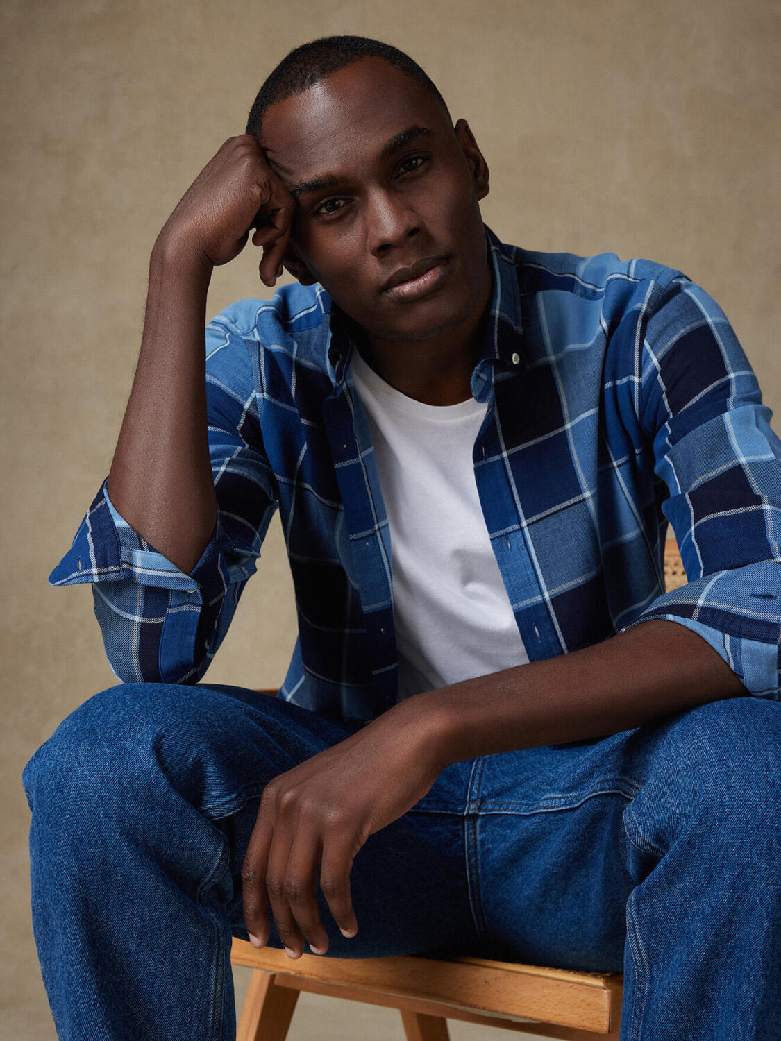 Anto indigoblaues SchottenkaroHemd - Slim Fit - Button down Kragen