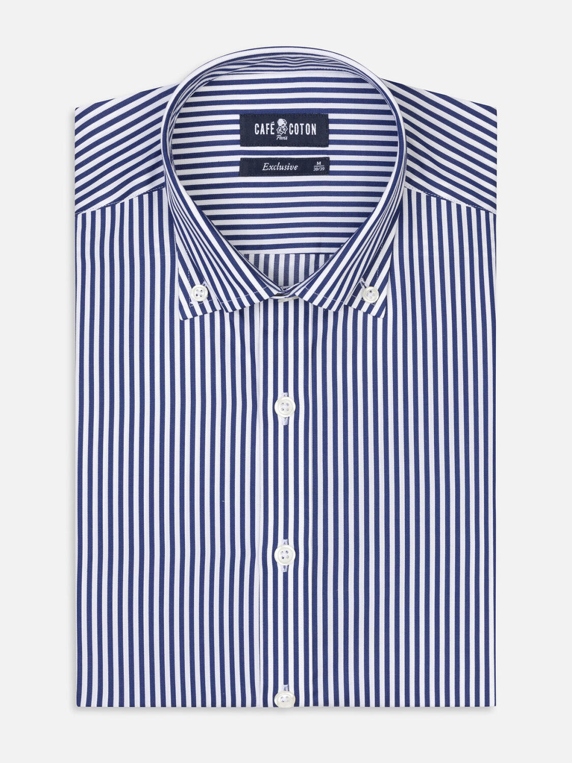 April navy stripes slim fit shirt - Buttoned down collar