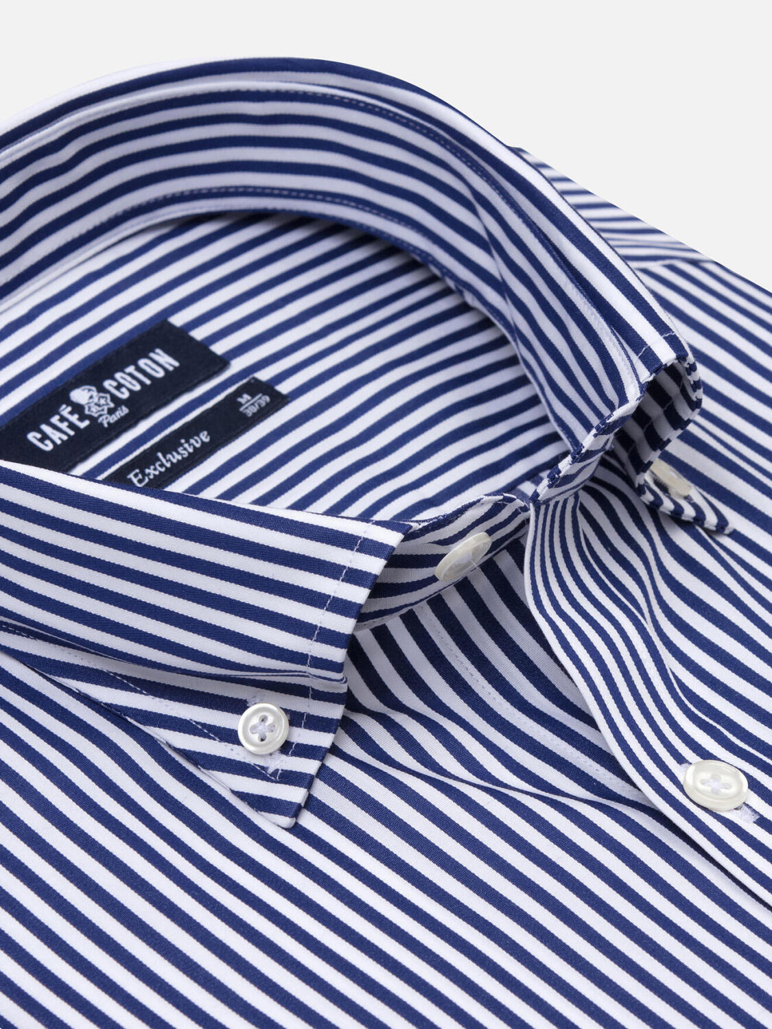 April navy stripes slim fit shirt - Buttoned down collar