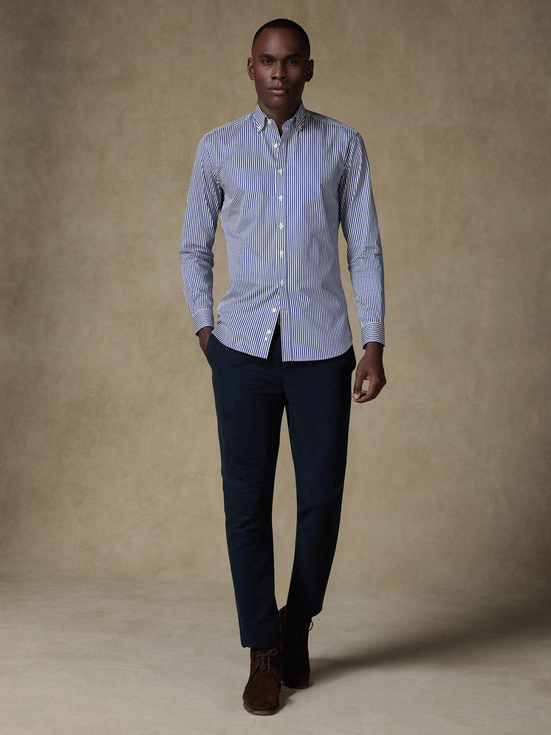 April navy stripes slim fit shirt - Buttoned down collar