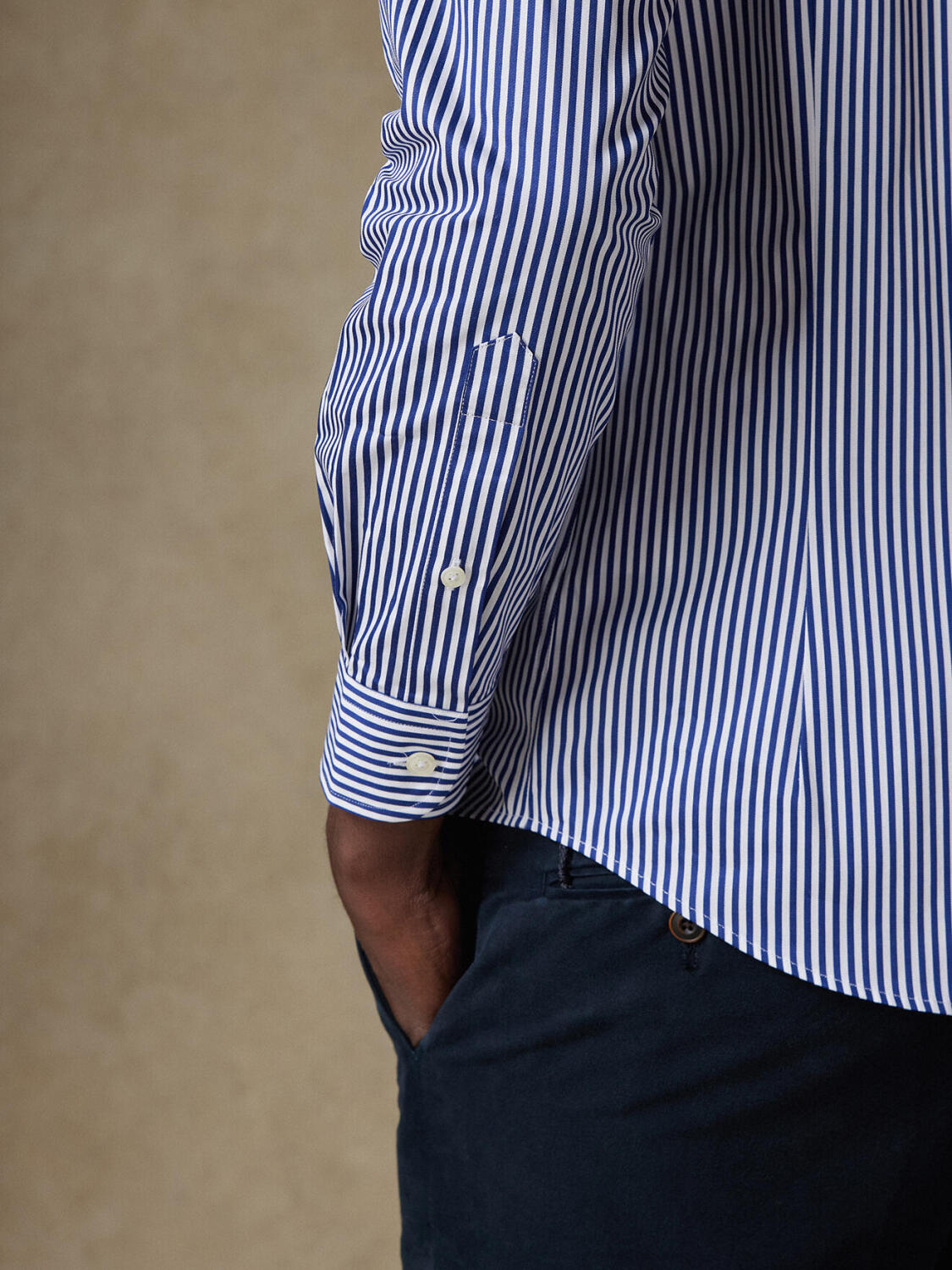 April navy stripes slim fit shirt - Buttoned down collar
