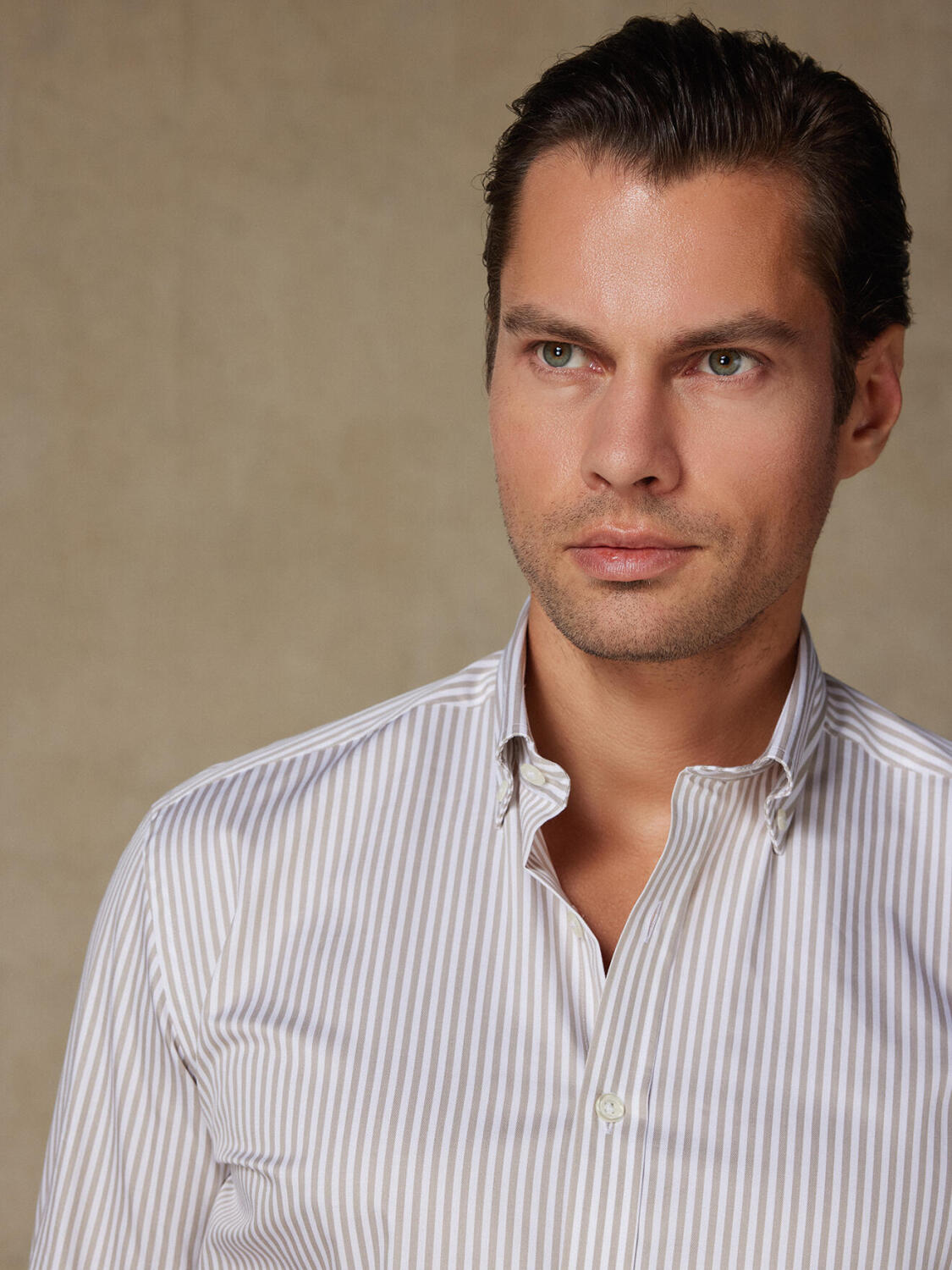 Baillee grijs gestreept slim fit overhemd - Button down Kraag