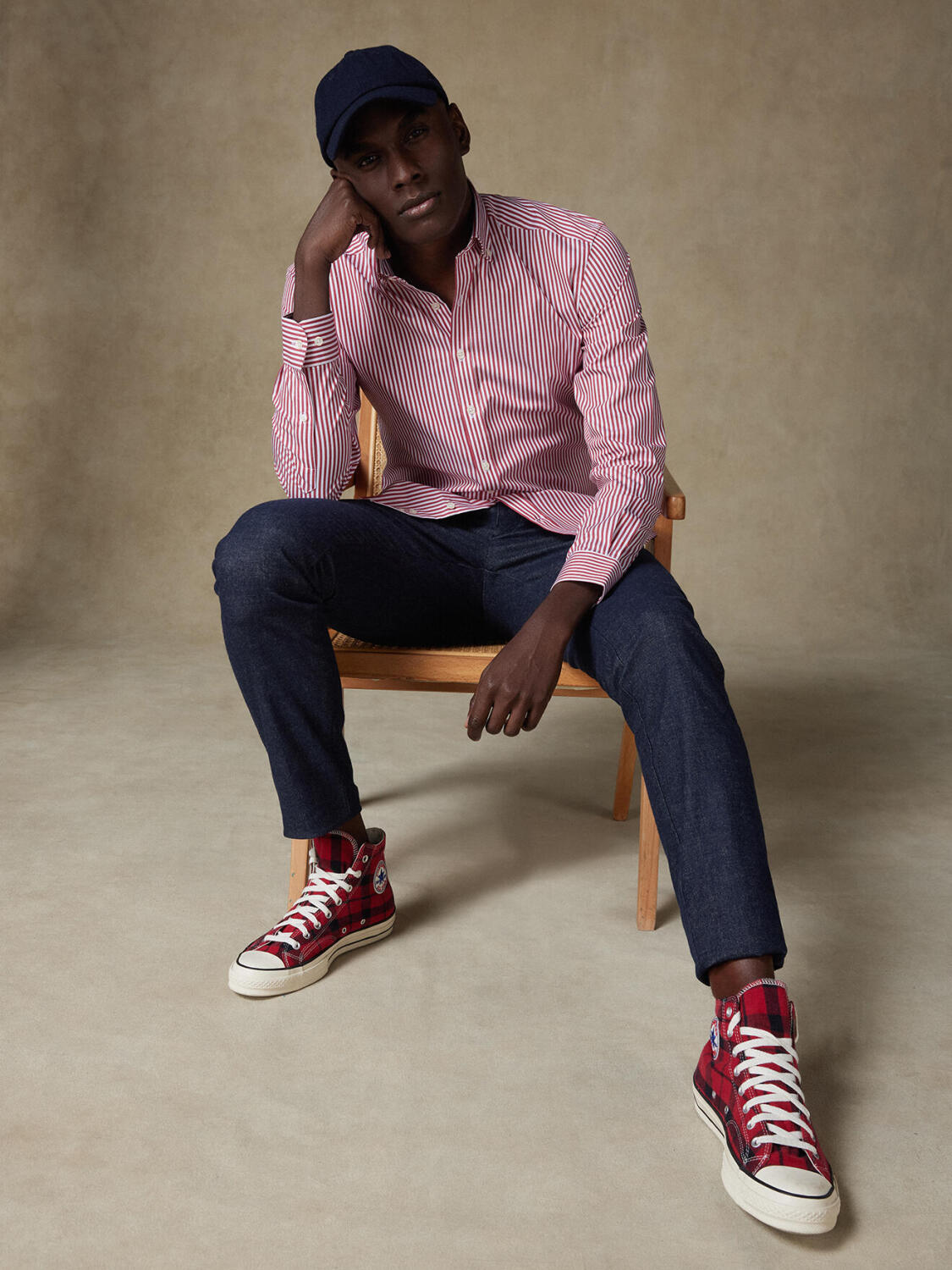 Baillee rood gestreept slim fit overhemd - Button down Kraag