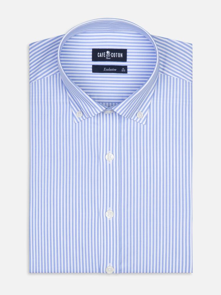 Barney sky blue stripe slim fit shirt - Button Down Collar