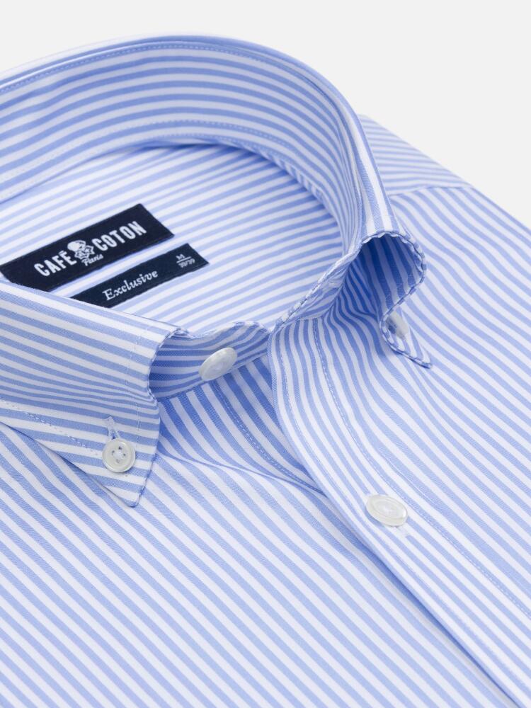 Barney sky blue stripe slim fit shirt - Button Down Collar