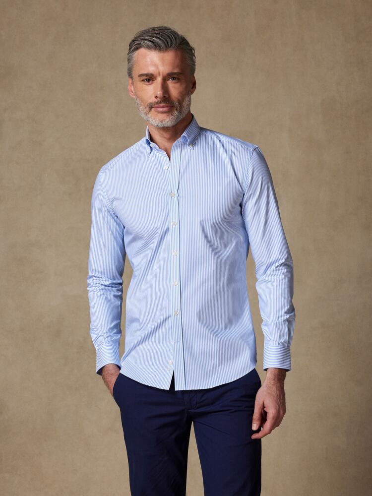 Barney sky blue stripe slim fit shirt - Button Down Collar