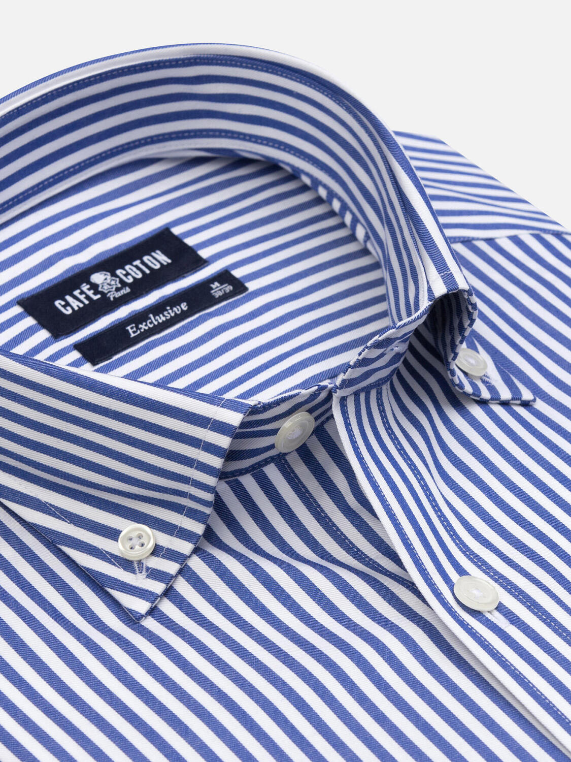 Chemise cintrée Barry à rayures marine- Col Boutonné