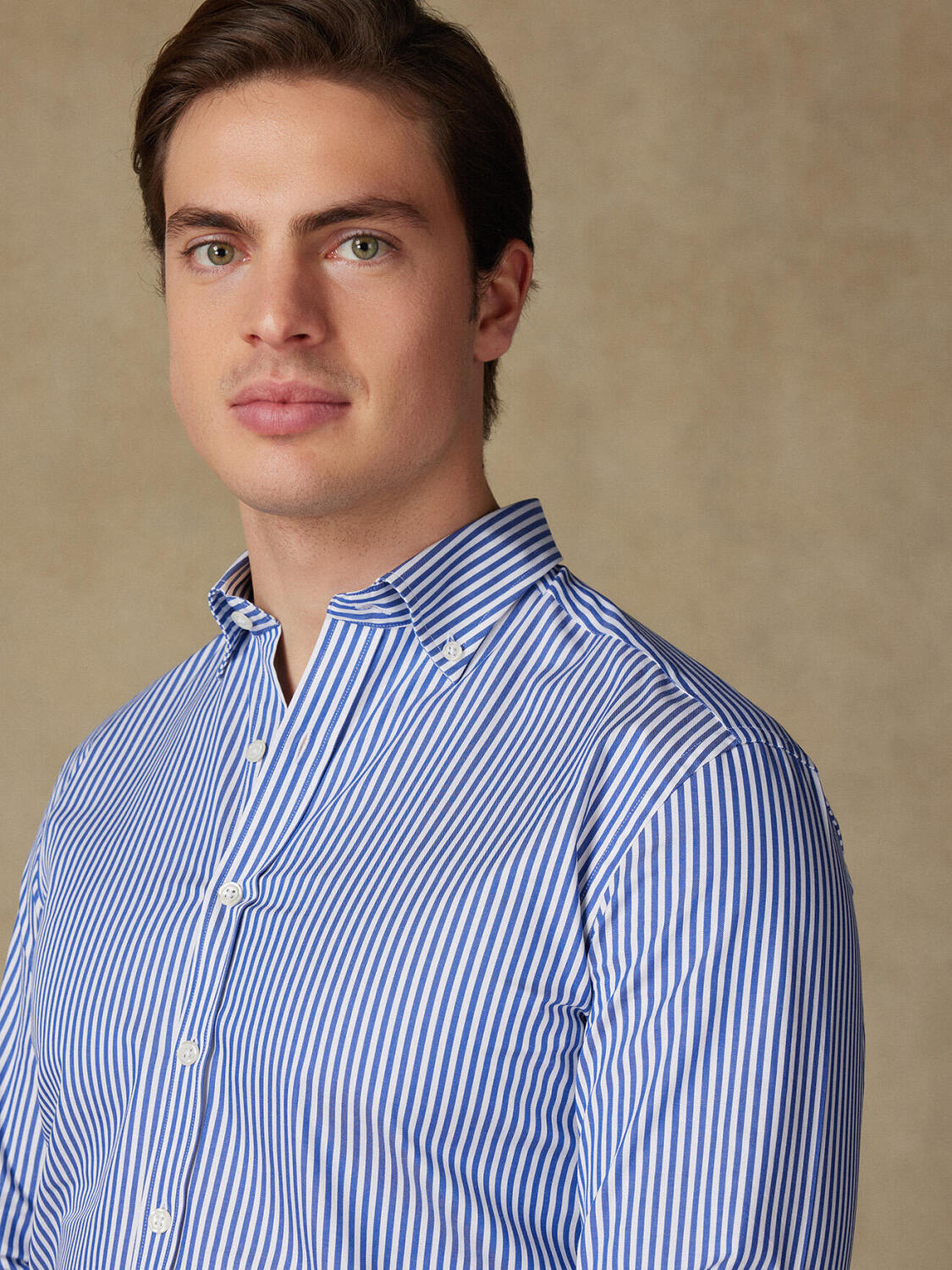 Chemise cintrée Barry à rayures marine- Col Boutonné