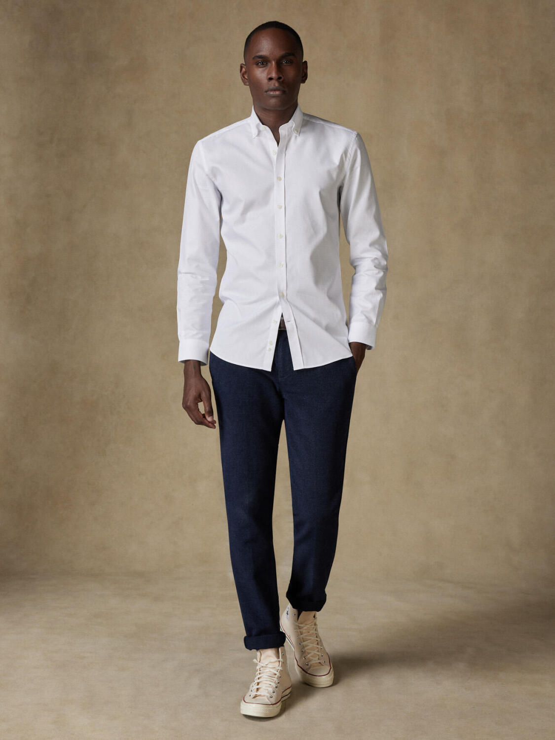 Bayers wit structuur Slim fit overhemd - Button-down kraag