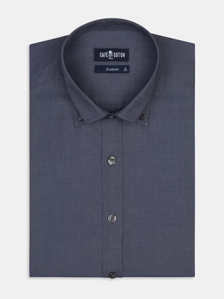 Bob antraciet micro-oxford slim fit overhemd - Button-down kraag