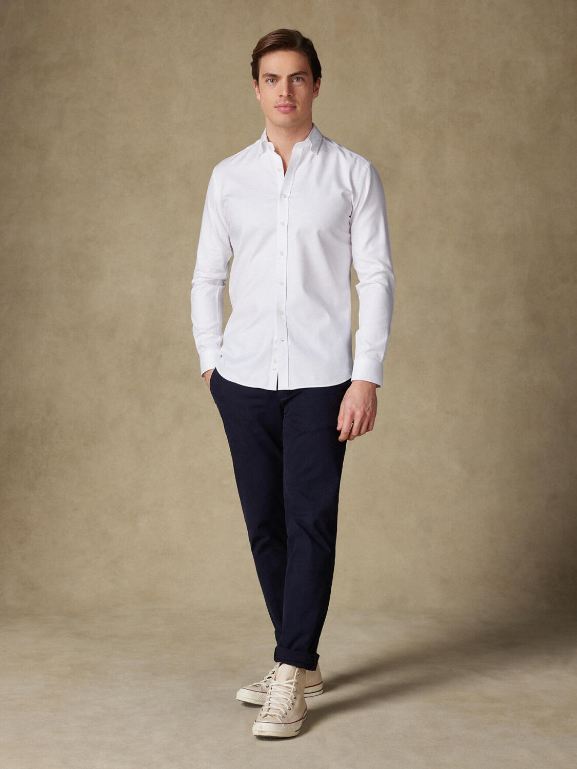 Chemise cintrée Bolton blanche en coton & lyocell - Col Boutonné