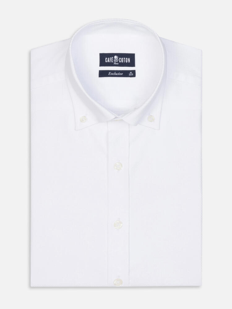 Camisa entallada Brien sarga blanca - Cuello Abotonado