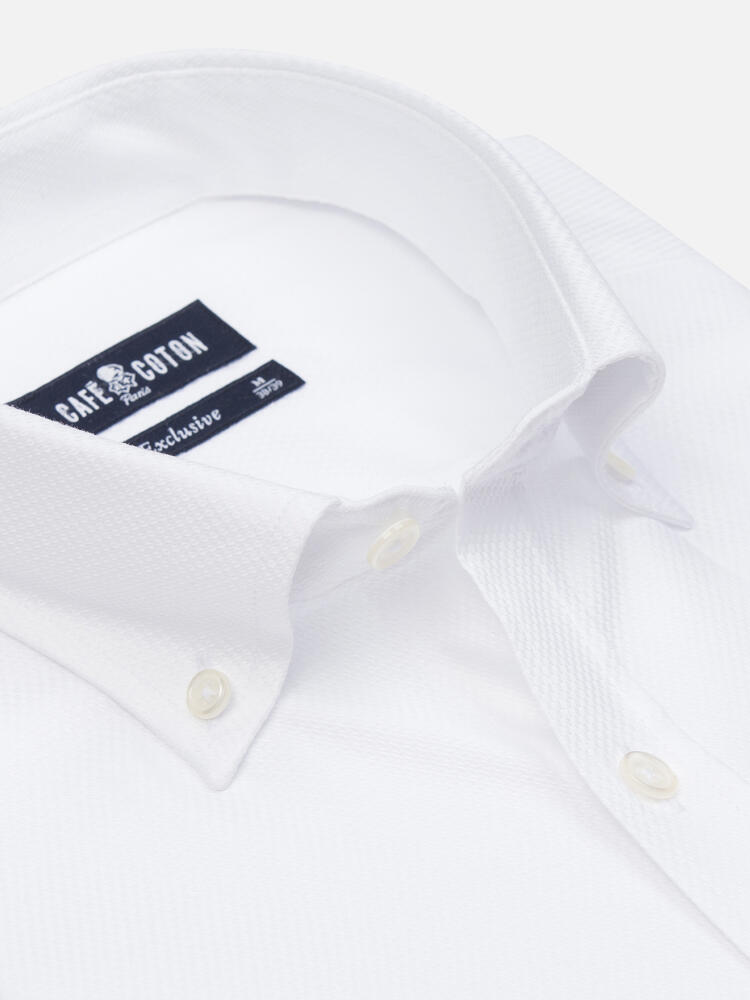 Camisa entallada Brien sarga blanca - Cuello Abotonado