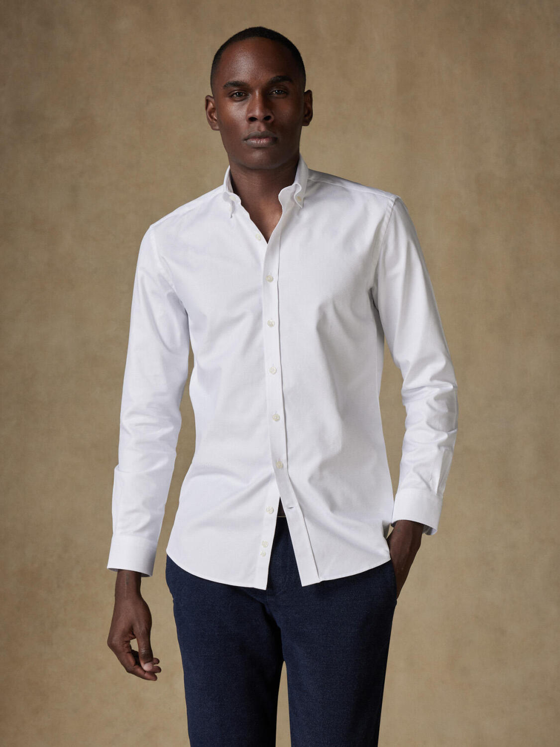 Brien white twill slim fit shirt - Button down collar