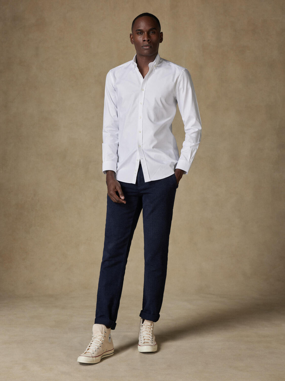 Brien white twill slim fit shirt - Button down collar