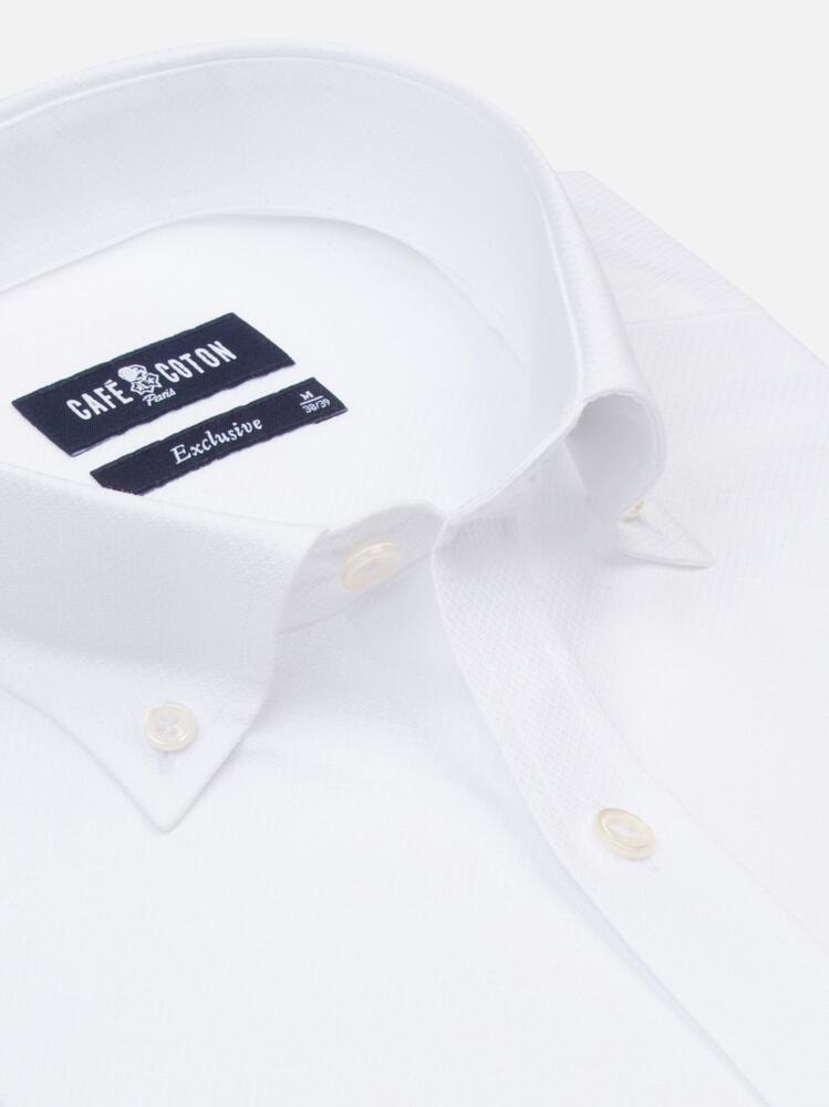 Bruce white textured slim fit shirt - Button-down collar