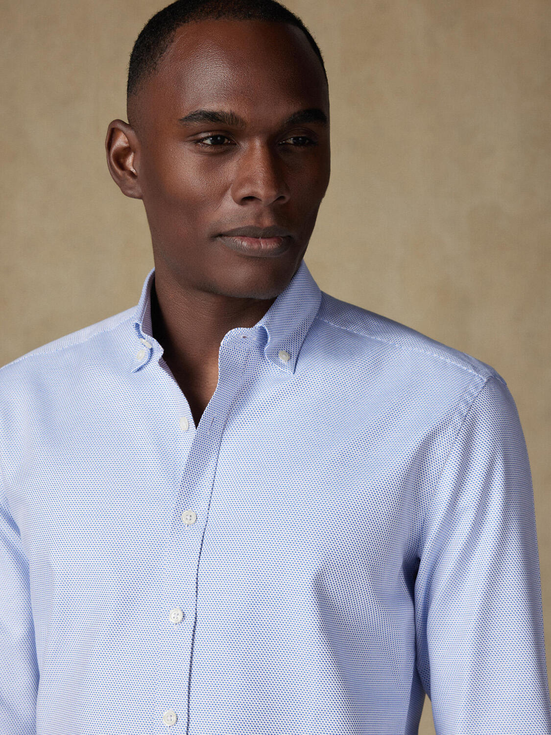 Caleb overhemd in blauwe keperbinding - Button-down kraag