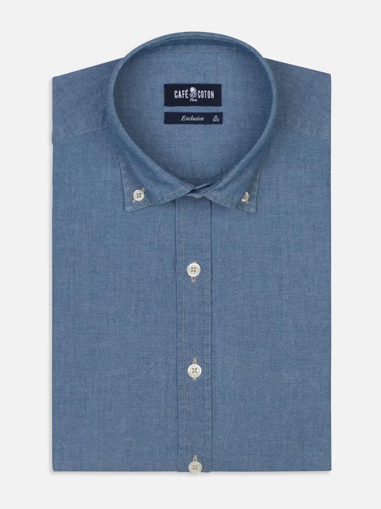 Blue chambray slim fit shirt - Button down collar