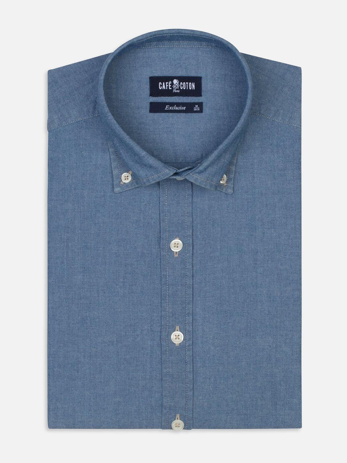 Blue chambray slim fit shirt - Button down collar