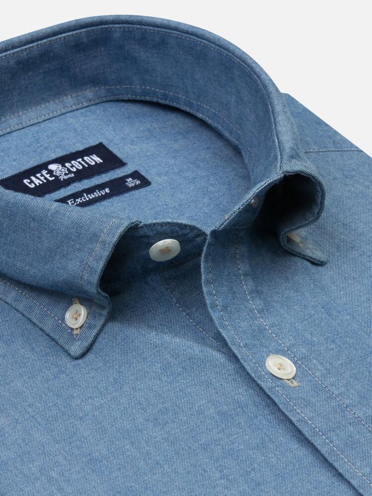 Blue chambray slim fit shirt - Button down collar