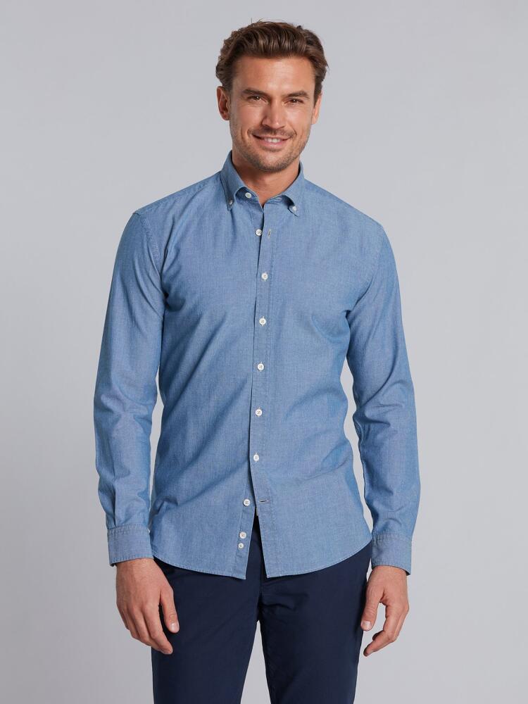 Chemise cintrée en chambray  - Col Boutonné